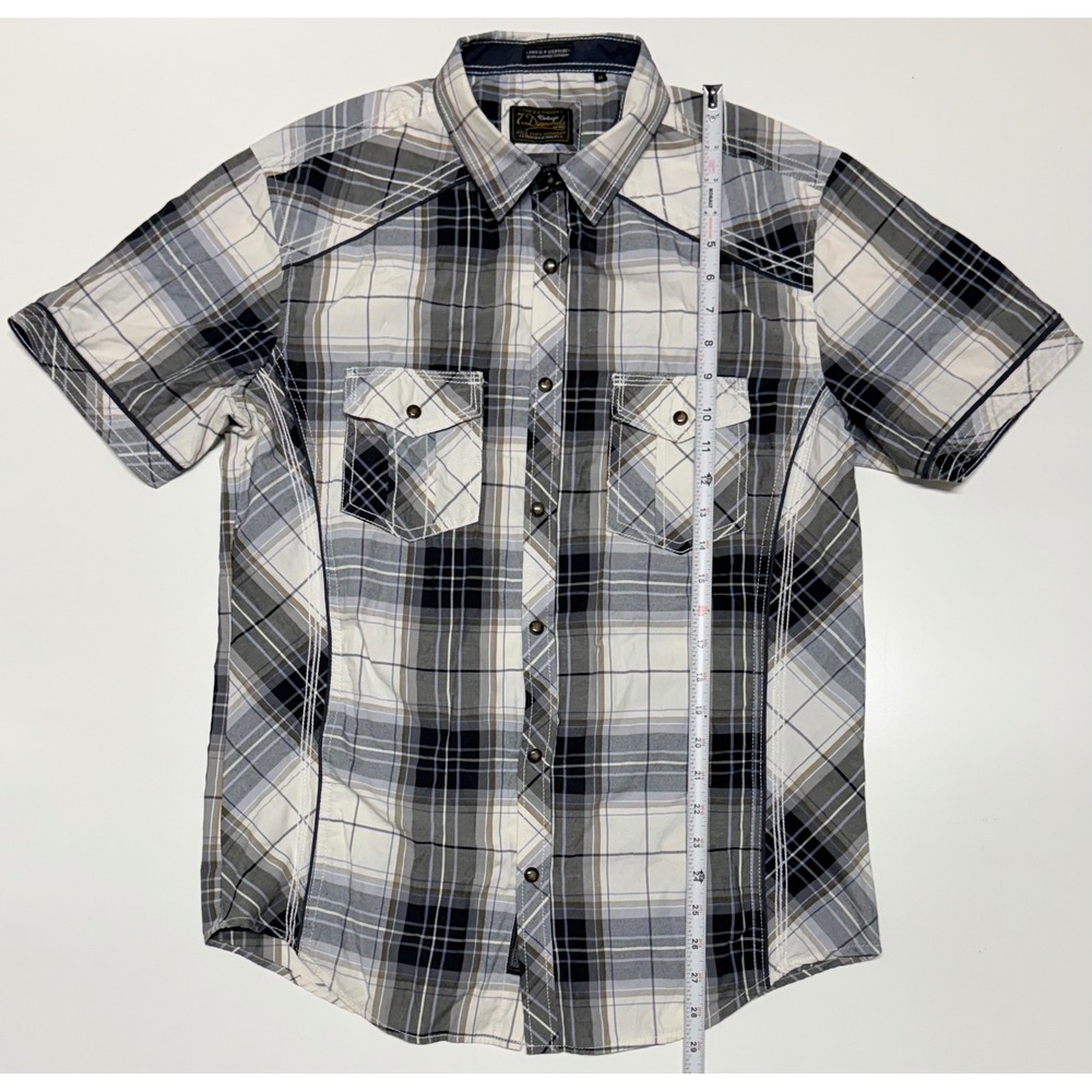 7 Diamonds VTG Mens Plaid Short Sleeve Western Button Down Shirt Black Grey M